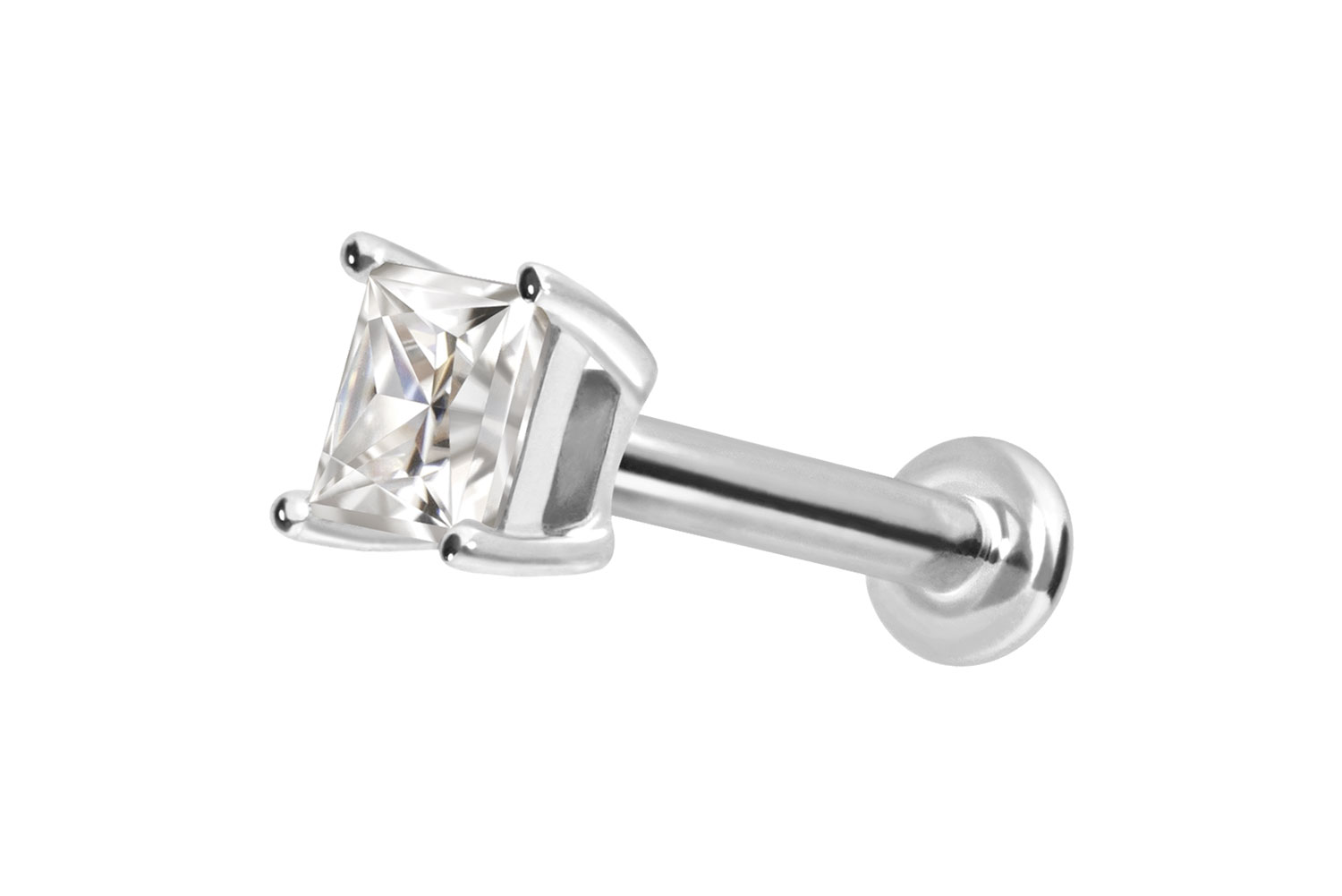 14 Karat Gold Labret Piercing mit Innengewinde MOISSANIT-QUADRAT